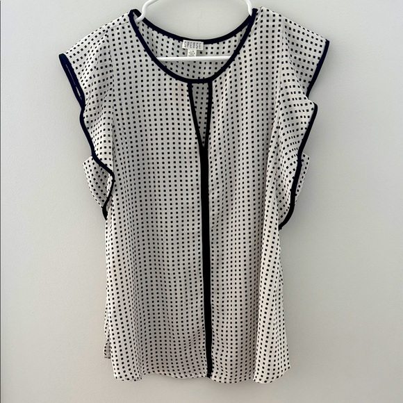Spense Brand Capulet Black-Trimmed White Polka Dot Blouse Size L - Picture 1 of 6